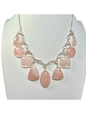 Rose Quartz 925 Delicate Large Minimalist Setting Necklace